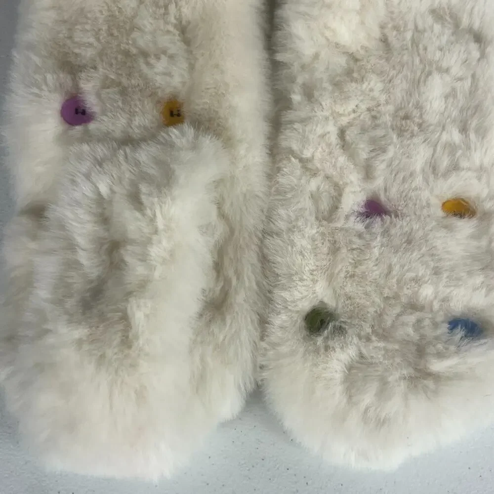 Kids Faux Fur Decorative Button Scarf White